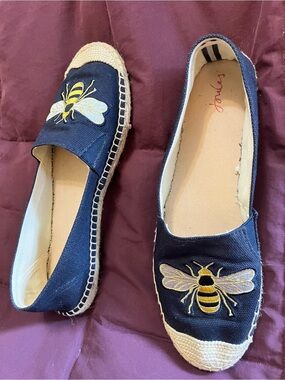 Joules Navy Blue Canvas Espadrilles with Bee Embroidery